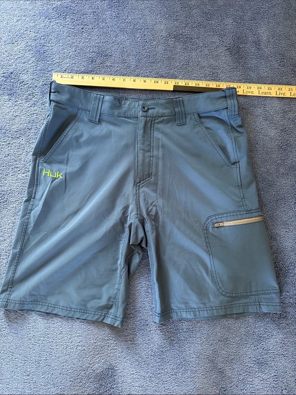 Huk Men's Blue Performance Hybrid Shorts with Lime Logo